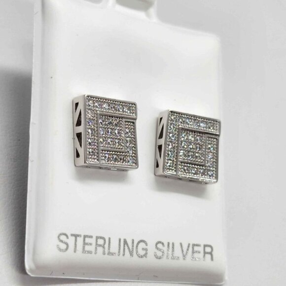 Brand New   Sterling Silver 925 Square  Design Earrings - Picture 2 of 4